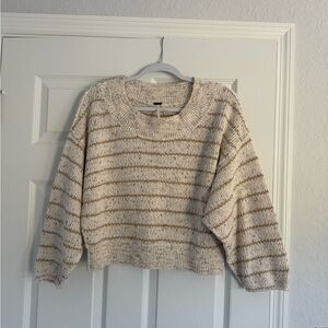 Free People Cream and Brown Striped Sweater